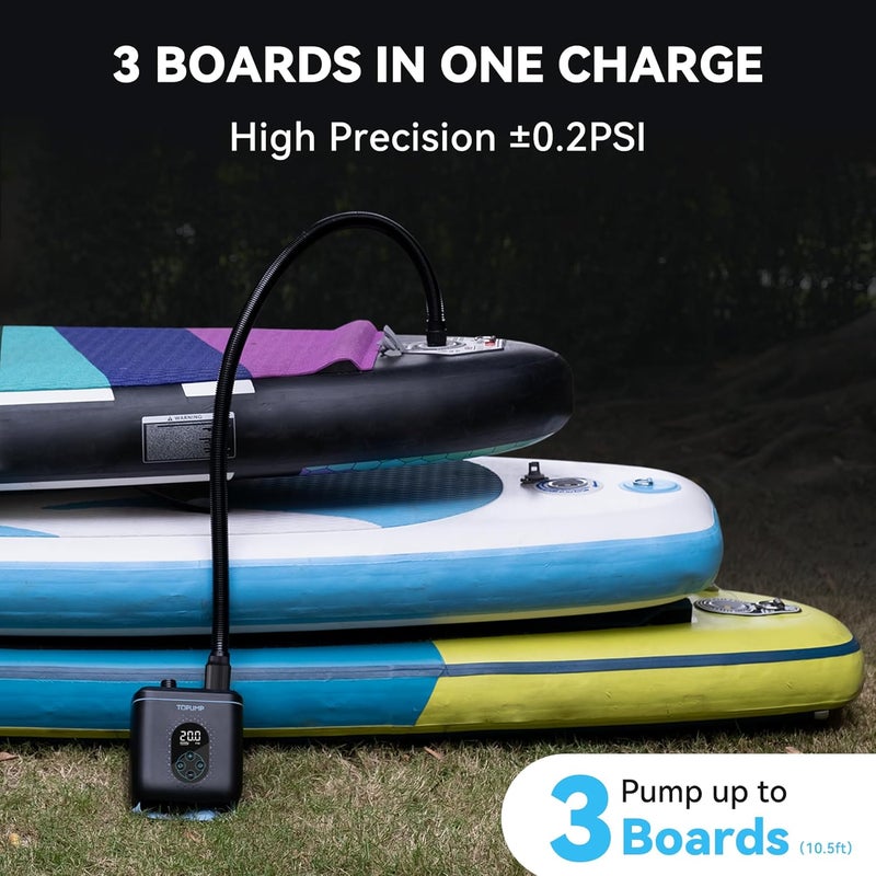 TOPUMP Paddle Board Electric Pump TPS260-20PSI Portable Rechargeable SUP Air Pump, Dual Stage Inflation & Deflation, Auto-Off for Stand Up Paddle Boards, Boats, Kayaks and Tent - Image 3